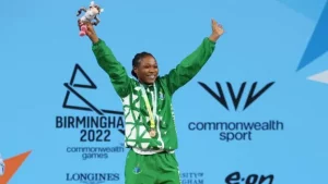 Adijat Adenike Olarinoye wins Nigeria’s first gold medal of the 2022 Commonwealth Games taking place in Birmingham, UK