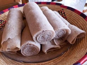 Injera baskets are woven platters used to transfer injera, a flatbread that is a staple of traditional Ethiopian cuisine, from oven to table. 