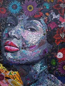 African Art: Ankara fabric collage painting on canvas