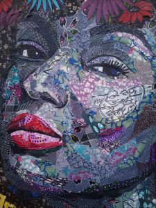 African Art Ankara fabric collage painting on canvas