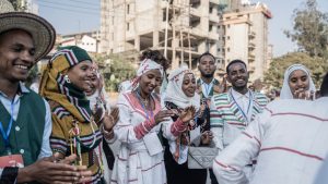Hundreds of couple attend a mass wedding in Addis Ababa, Ethiopia, called Yeshih Gabicha.